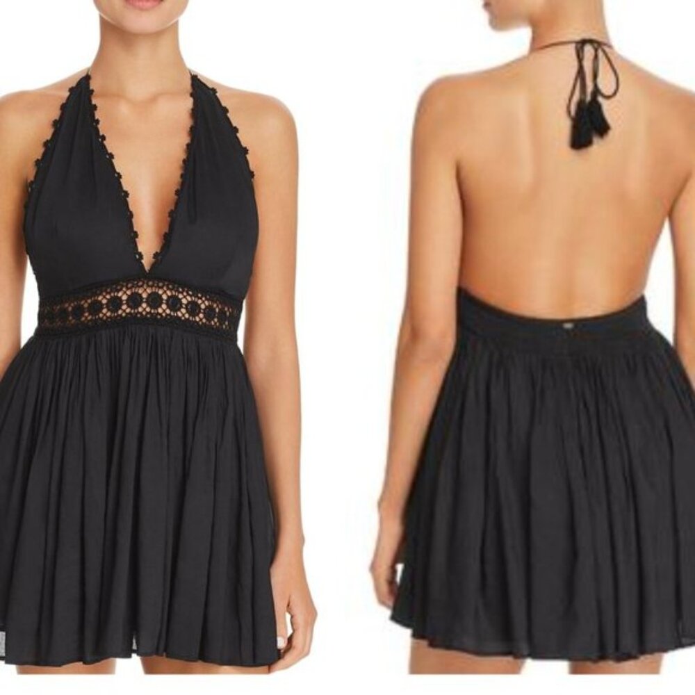 PilyQ Black Lace Valentina Halter Dress Cover-up